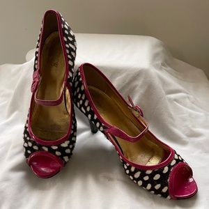 J Crew Peep Toe Pinup Spotted Calf Hair Heels